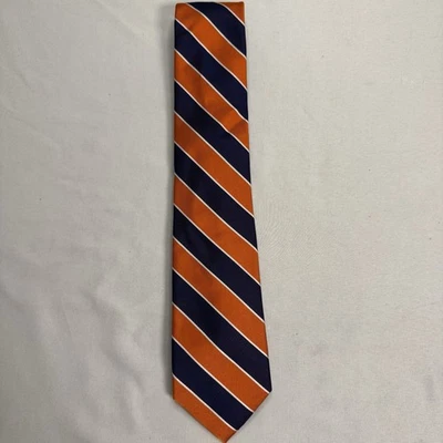 Tommy Hilfiger 100% 真丝领带橙色和海军蓝条纹领带经典商务 — 第 1/4 张图片