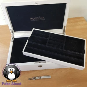 Genuine Pandora Medium Size Cream Leather Jewellery Box 2 Tier with Lock & Key  - Bild 1 von 13