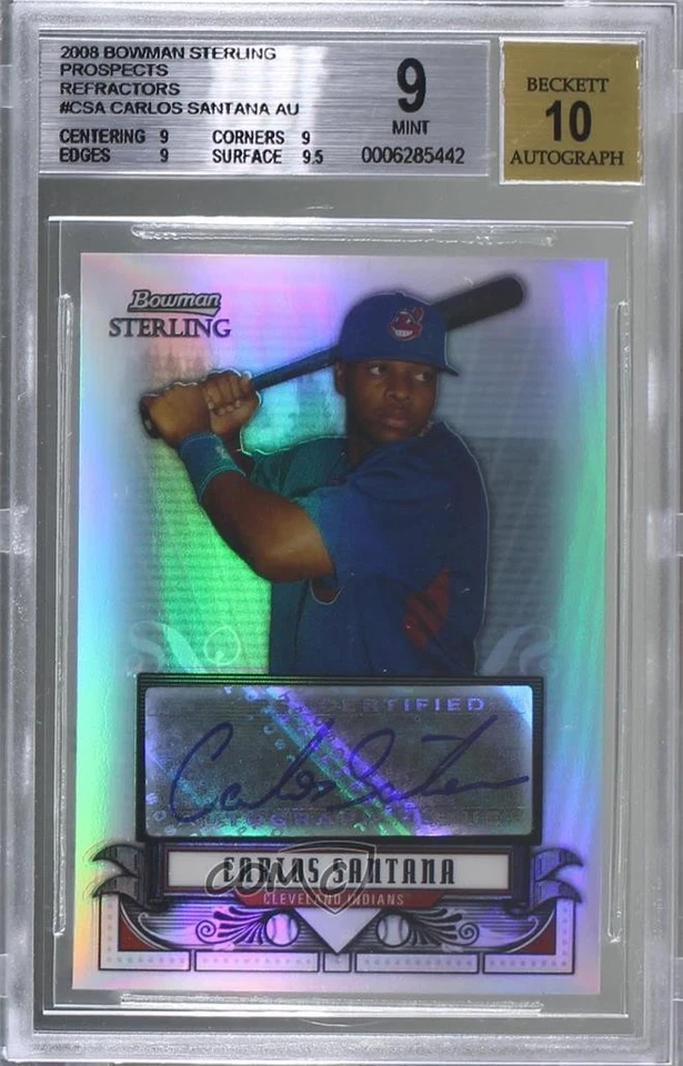 2008 Bowman Sterling Prospects Refractor /199 Carlos Santana BGS 9 MINT Auto - Image 1 of 2