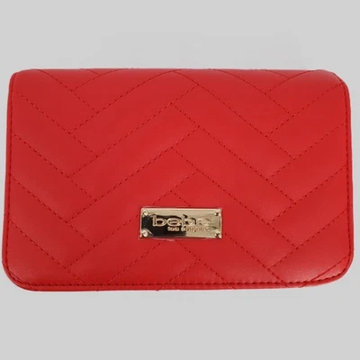 Bebe Los Angeles Sophia Quilted Chevron Flap Crossbody Chain Shoulder Bag Red - Image 1 of 4
