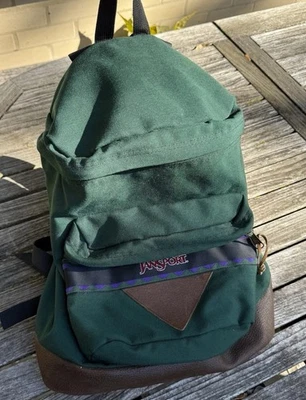 Mochila Jansport Vintage Fondo Cuero Verde Azteca, Años 90’s, Excelente Estado Foto 1 de 4