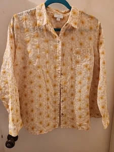 NWT J.Jill Button Up Shirt Womens Floral Cotton Textured~ BUTTERY YELLOW! SZ.MP - Picture 1 of 9
