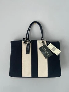 VTG Lauren Ralph Lauren Tote Black & White Striped w Hangtab New Green Label - Picture 1 of 11