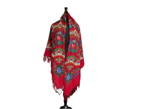 Pavlovo Posad Rusia Vintage Lana Roja con Flecos de Rosas 59”x59”/146cmx146cm- Nuevo con Etiquetas - Imagen 1 de 11