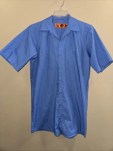Mens Med. Long Work Shirt, Vintage Red Kap, Blue Short Sleeve Button Up - Picture 1 of 5