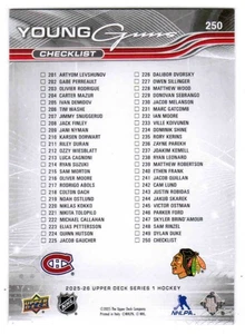 25/26 2025 Upper Deck Series 1 Hockey Young Guns Rookie RC (201-250) U-Pick List - Bild 1 von 53