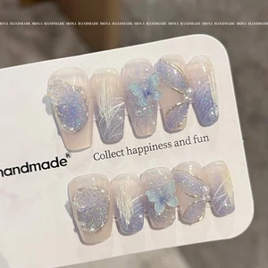 Press On Fake Nails Intricate Squoval Shape Artist Nails Reusable - Small - Picture 1 of 5