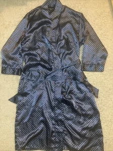 Robert Louis Silk Pajamas And Smoking Robe 3 Piece Set Navy Blue XL - Picture 1 of 9