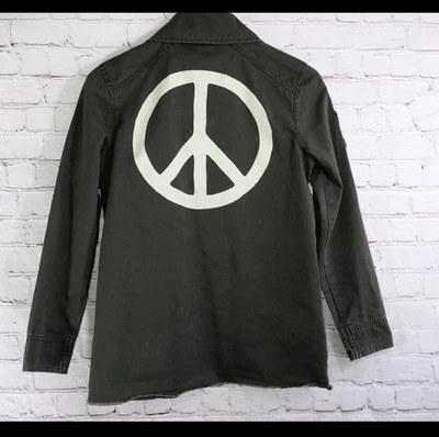 Letrero de la paz de ropa de comida chatarra verde oliva. Chaqueta Love, American Patch talla XS Foto 1 de 4