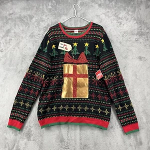 Holiday Time Sweater Mens Large Black Golden Gift Ugly Sweater Christmas NEW - Picture 1 of 17