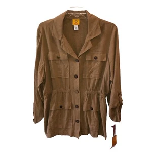Ruby Rd Rattan On Safari Linen Blend Jacket 2X Long Roll Tab Sleeves Pockets NWT - Picture 1 of 9
