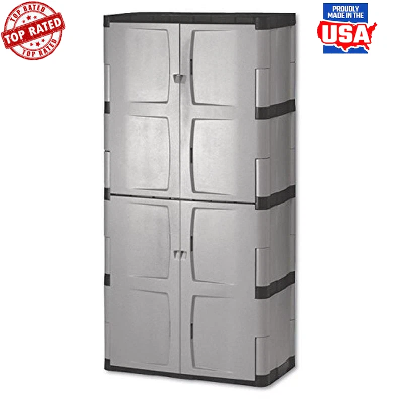 Gabinete de almacenamiento de garaje de resina de doble puerta duradero con cerradura estantería de alta resistencia EE. UU. Foto 1 de 3