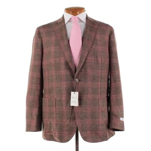 Peter Millar NWT Wool/Silk/Linen Sport Coat Size XL US In Brown w Pink Plaid - Picture 1 of 12
