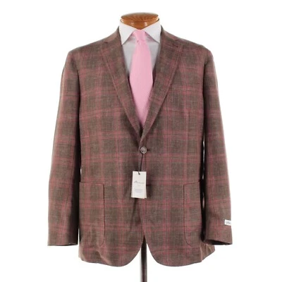 Peter Millar NWT Wool/Silk/Linen Sport Coat Size XL US In Brown w Pink Plaid - Image 1 of 4