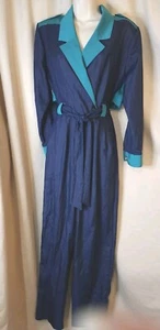 Tuta vintage anni 80 CYBILS COLLECTION donna taglia SM NAVY TEAL manica lunga con cintura orig - Foto 1 di 11
