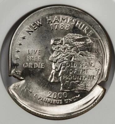 2000 ANACS MS63 Mushroom Broadstruck Indent New Hampshire Quarter Mint Error - Image 1 of 4