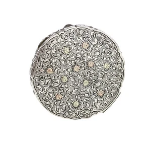 Antique Austrian 900 Silver Engraved Flowers Compact - Picture 1 of 6