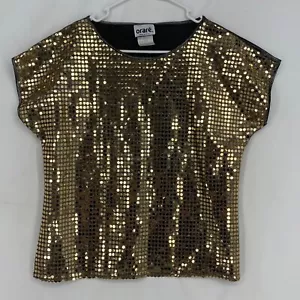 Oraré donna taglia 10 vintage pullover blusa paillettes oro maniche corte dolman - Foto 1 di 11