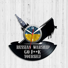 Wall clock russian warship go f**k yourself Vinyl clock Ukrainian war clock