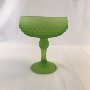Vintage Indiana Glas Diamond Point satiniert matt grün Sockel Süßigkeitenschale schön - Bild 1 von 6