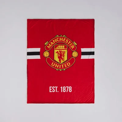 Official Manchester United FC Slogan Sherpa Fleece Plush Throw Blanket BNWT - Image 1 of 4