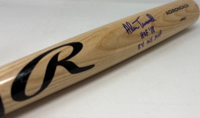 Alan Trammell Signed Rawlings Pro Tan Bat HOF 18 + 84 WS MVP Insc PSA COA 007 - Image 1 of 4