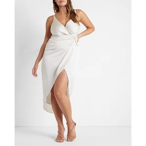 Vestido midi Express satinado cintura torcida alto-bajo L - Imagen 1 de 4