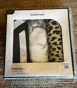 NIB West Elm Pottery Barn Baby Modern Organic Swaddle Set 3 Pack Cheetah Marble - Picture 1 of 4