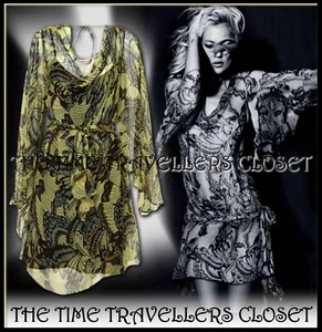 KATE MOSS TOPSHOP MULTI BUTTERFLY BELTED SHEER DRESS ANGEL SLEEVES SLIP UK 14 42 - Picture 1 of 7