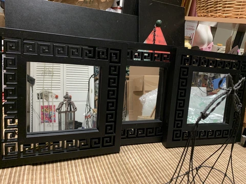 12” Square Set Of 3 Accent Mirrors In Black Frame Cover