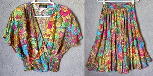 Carole Little Women's 2-Piece Top/Skirt Outfit Set Stained Glass Floral Size 4/8 - Picture 1 of 18