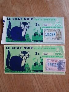 Lot Billets de LOTERIE le chat noir fond vert 1965 timbres