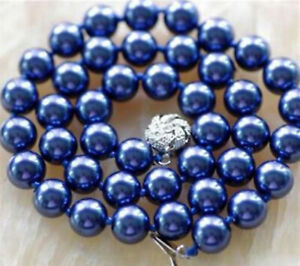  Beautiful 10mm Dark Blue South Sea Shell Pearl Round Beads Necklace 18''AAA