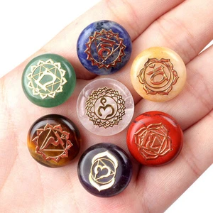7PCS/Set Natural Chakra Rune Round Crystal Mix Quartz Carved Yoga Healing Stones - Picture 1 of 7