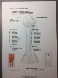 2005 World Club Championship Semi Final Liverpool v Deportivo Saprissamatchsheet - Picture 1 of 1