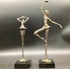 Pair of Alberto Giacometti Style Abstract Brutalist Bronze Ballerina Sculptures 