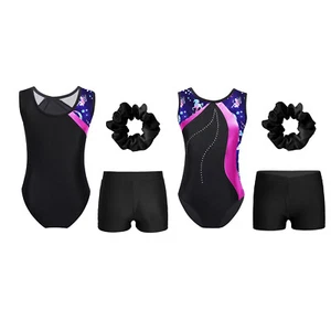 Kids Girl's Rompers Exercise Bodysuit And Bottoms Gym Dance Outfit Patchwork - Picture 1 of 46