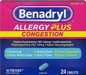 Benadryl Allergy Plus Congestion Ultra Tablets 24 Count Each - Picture 1 of 4