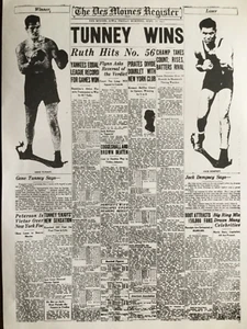 PÓSTER/PÁGINA DE PERIÓDICO: 1927 GENE TUNNEY DERROTA A JACK DEMPSEY POR TÍTULO MUNDIAL - Imagen 1 de 24