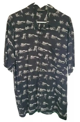 Camisa Tiki Hawaiana Negra Blanca Massini Hombres L Grande Manga Corta Top Náutico  Foto 1 de 4