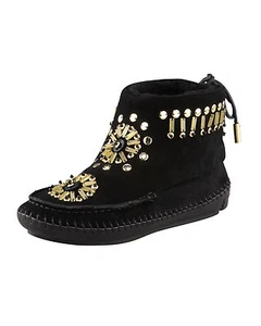 TORY BURCH ZUZU GOLD BEADED SHORT SHEARLING BOOTIES 36 5 - Picture 1 of 12