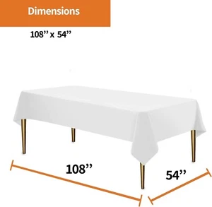 White Disposable Plastic Tablecloth for Rectangle Tables (12 Pack) 108 x 54 Inch - Picture 1 of 8