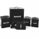 5PC PIECE METAL BREAD BIN STORAGE CANISTERS SET SUGAR COFFEE TEA ENAMEL COATED