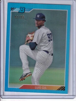 2020 Bowman Heritage LUIS GIL 1992 Yankees Blue Refractor /99 Rookie RC - Image 1 of 2