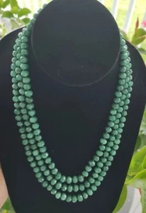 Natural Columbian Emerald Beaded Necklace, Rhodium, 17",17.5",18" - Picture 1 of 12