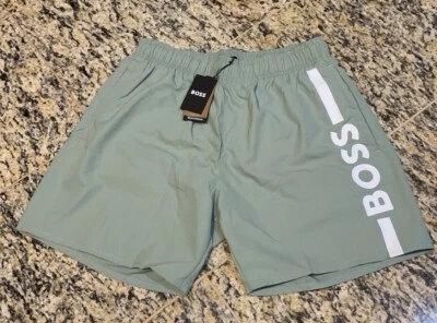 Pantalones Cortos de Natación HUGO BOSS Para Hombre con Cordón Verde Pastel Blanco Logo Bolsillos NUEVO Foto 1 de 4