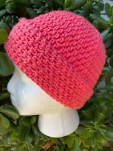 New Crochet Winter Warm Beanie Hat Soft Thick CORAL - Picture 1 of 9