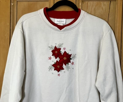 Studio Works Womens Vintage 90s Christmas Flowers Sweatshirt Large White XM EXC - Image 1 of 4