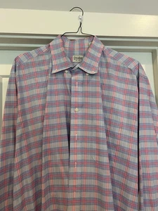 Gitman Bros Dress Shirt Mens XL Blue Plaid Long Sleeve Button Front USA - Picture 1 of 3