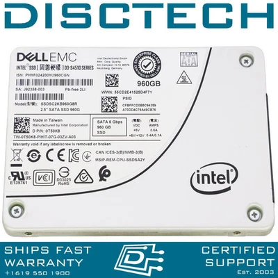 Dell 960GB T50K8 SATA Read Intensive RI 2.5" SSD 0T50K8 S4510 SSDSC2KB960G8R - Image 1 of 3